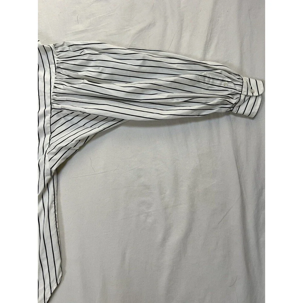 Ralph Lauren Black Label Collarless Tunic Striped Blouse Puffy Sleeves | Size 10 - Picture 11 of 15